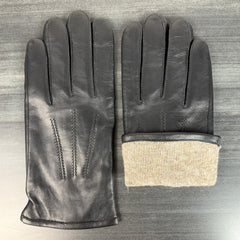 Men's Black Sheepskin Leather Gloves with Wool Blend Lining-3
