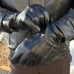 Men's Black Sheepskin Leather Gloves with Wool Blend Lining-1
