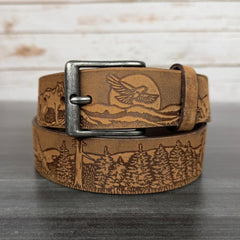 Keldon Men's Embossed Leather Belt with Wildlife Scene-1