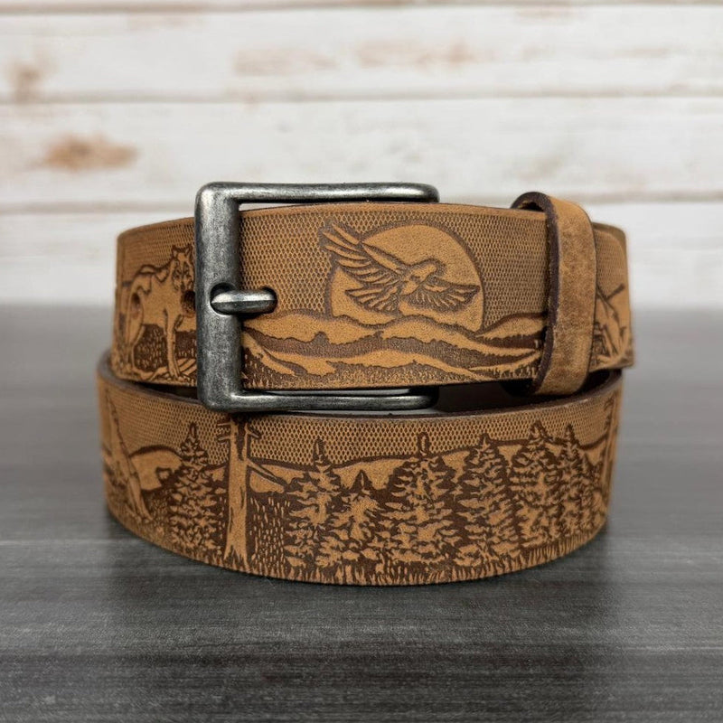 Keldon Men's Embossed Leather Belt with Wildlife Scene-1
