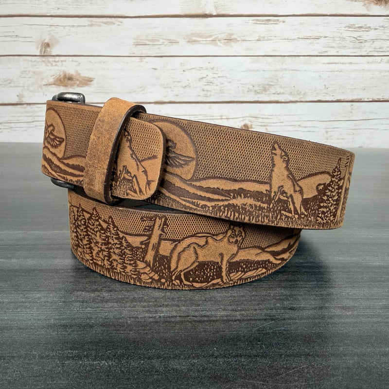 Keldon Men's Embossed Leather Belt with Wildlife Scene-3