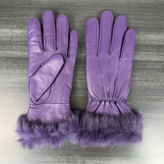 Women’s Sheep Leather Gloves with Rabbit Fur Trim-2