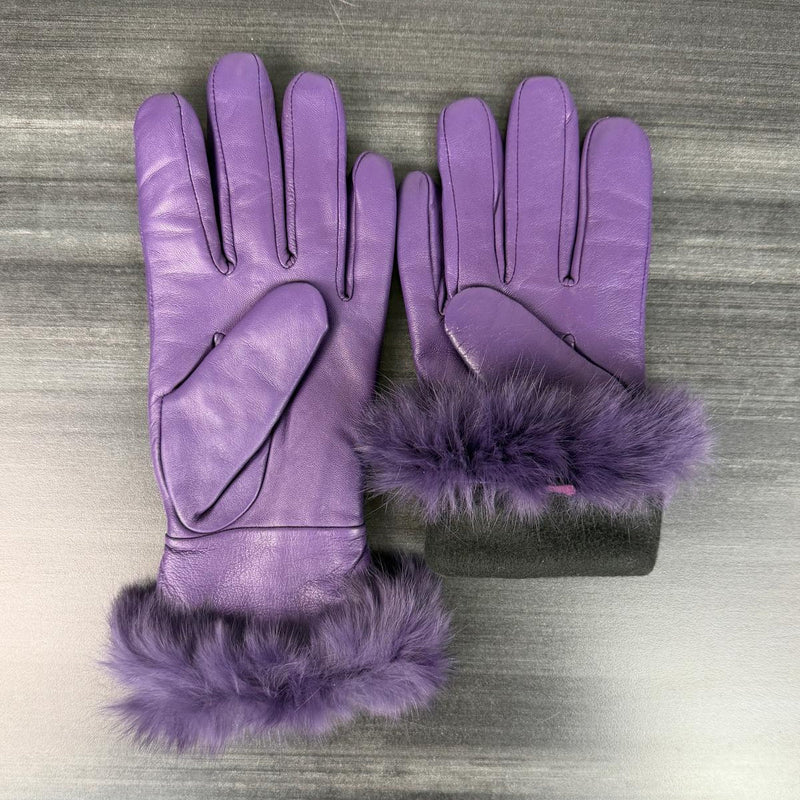Women’s Sheep Leather Gloves with Rabbit Fur Trim-4