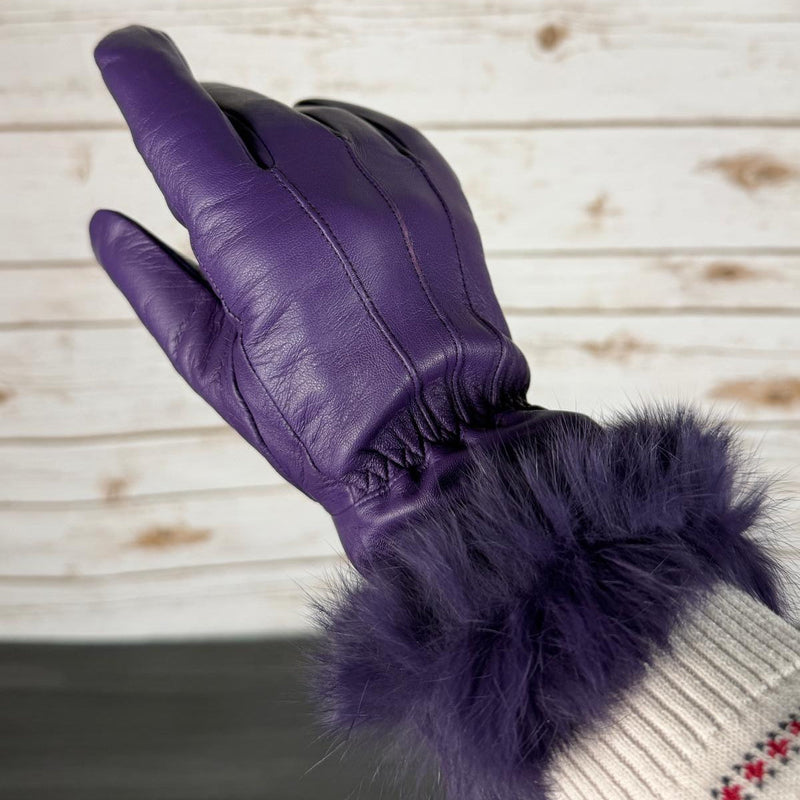 Women’s Sheep Leather Gloves with Rabbit Fur Trim-1