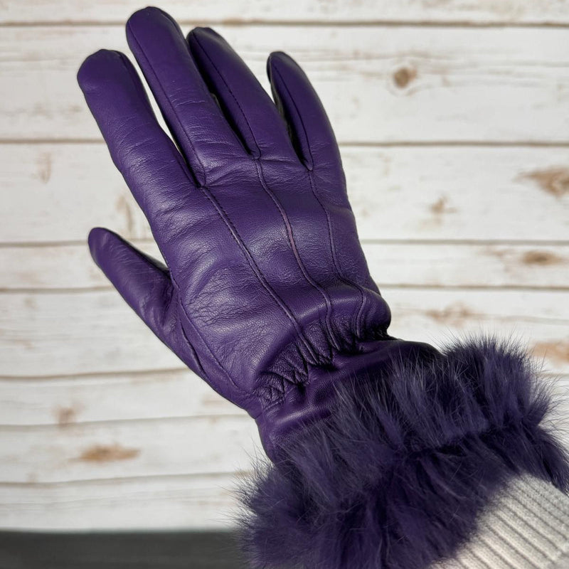 Women’s Sheep Leather Gloves with Rabbit Fur Trim-5