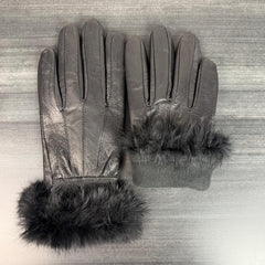 Women’s Sheep Leather Gloves with Rabbit Fur Trim-7