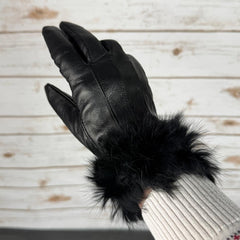 Women’s Sheep Leather Gloves with Rabbit Fur Trim-8