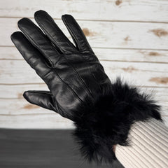 Women’s Sheep Leather Gloves with Rabbit Fur Trim-9