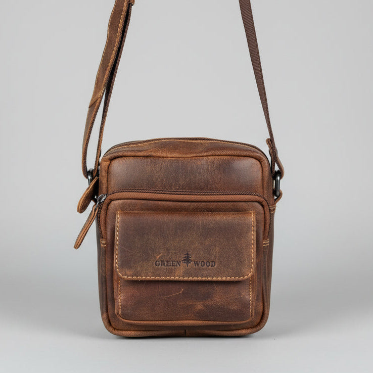 Greenwood Leather Mini-Messenger Bag. Premium Compact Crossbody Travel Organizer-1
