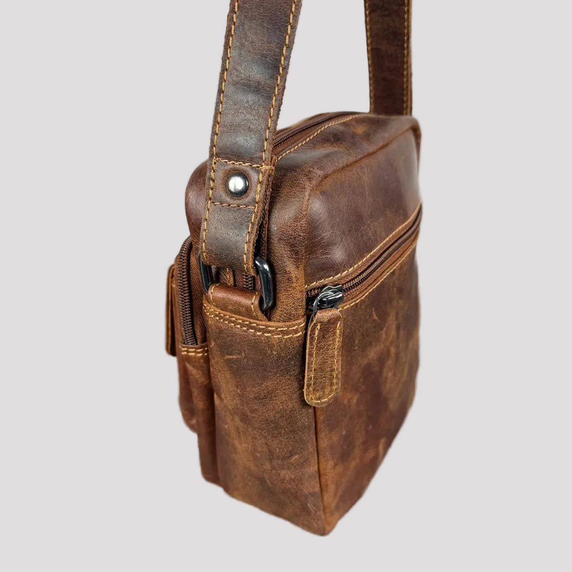 Greenwood Leather Mini-Messenger Bag. Premium Compact Crossbody Travel Organizer-3