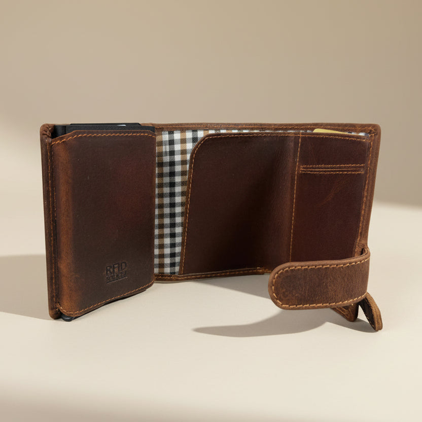Greenwood Leather Men's Trifold Wallet. Quick-Access Pop-Up Card Ejector-3