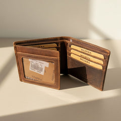Greenwood Leather Men's Bifold Wallet. Premium RFID Protection Wallet with Flip ID Window-3