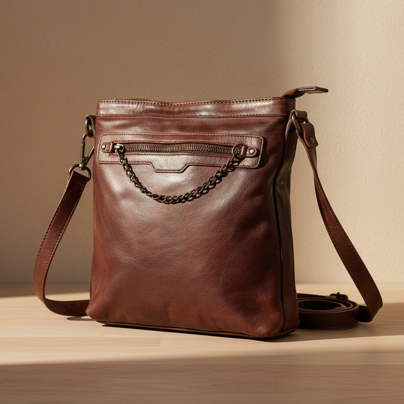 MET Premium Cow Leather Crossbody Bag with Chain Zipper Detail-1