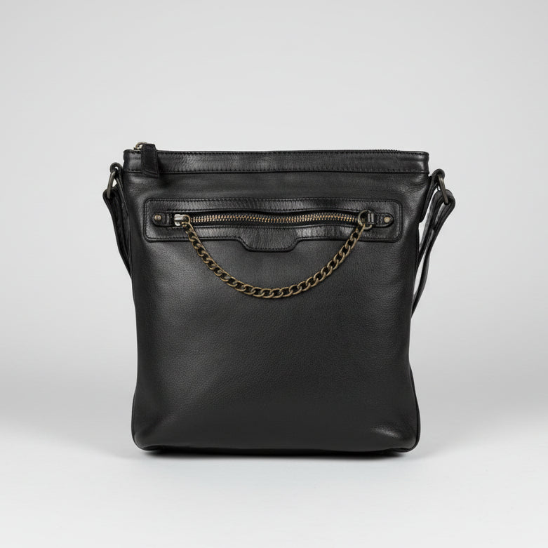 MET Premium Cow Leather Crossbody Bag with Chain Zipper Detail-3