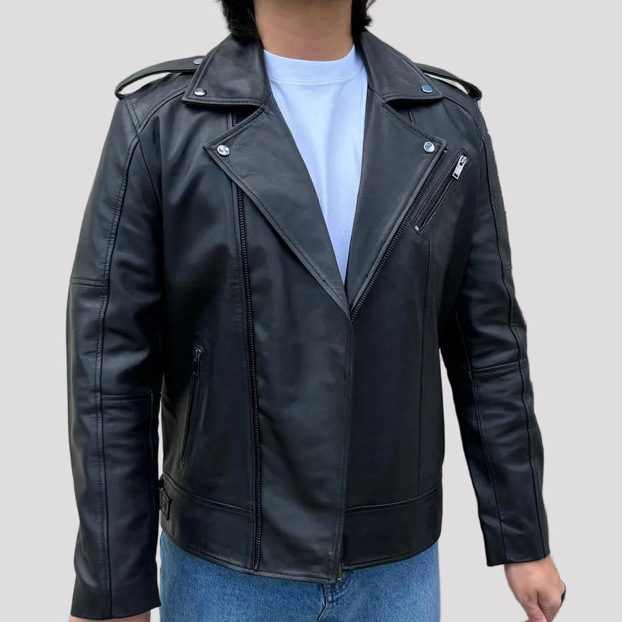 Mens Soft Lamb Leather Biker Look Jacket Premium Black Fashion Coat-6