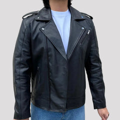 Mens Soft Lamb Leather Biker Look Jacket Premium Black Fashion Coat-6