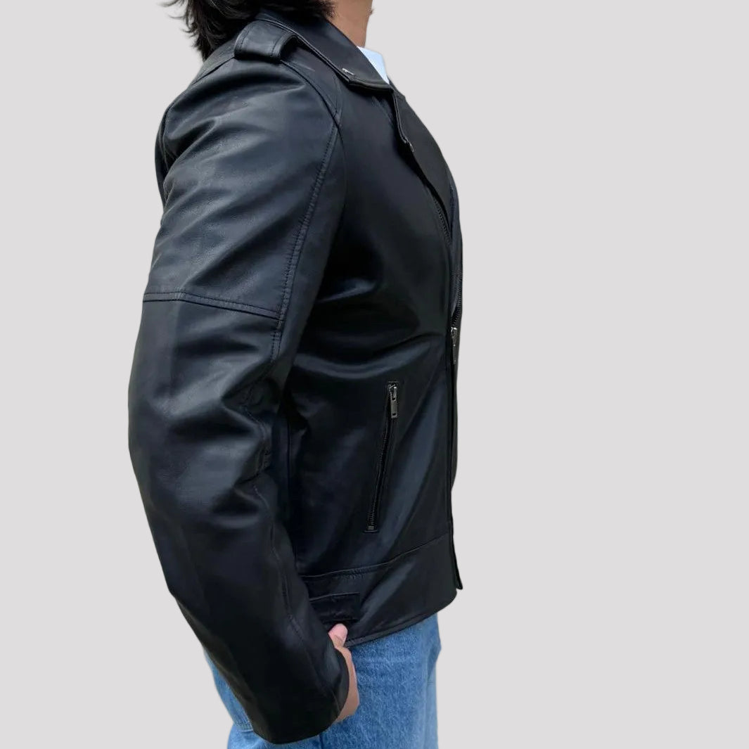 Mens Soft Lamb Leather Biker Look Jacket Premium Black Fashion Coat-3