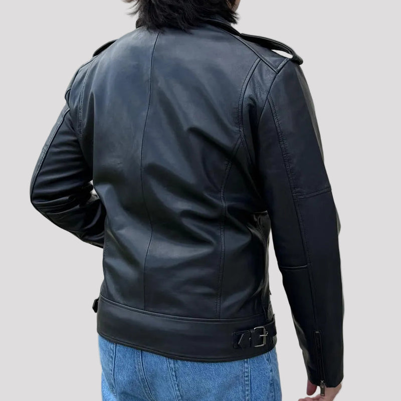 Mens Soft Lamb Leather Biker Look Jacket Premium Black Fashion Coat-2