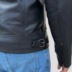 Mens Soft Lamb Leather Biker Look Jacket Premium Black Fashion Coat-4