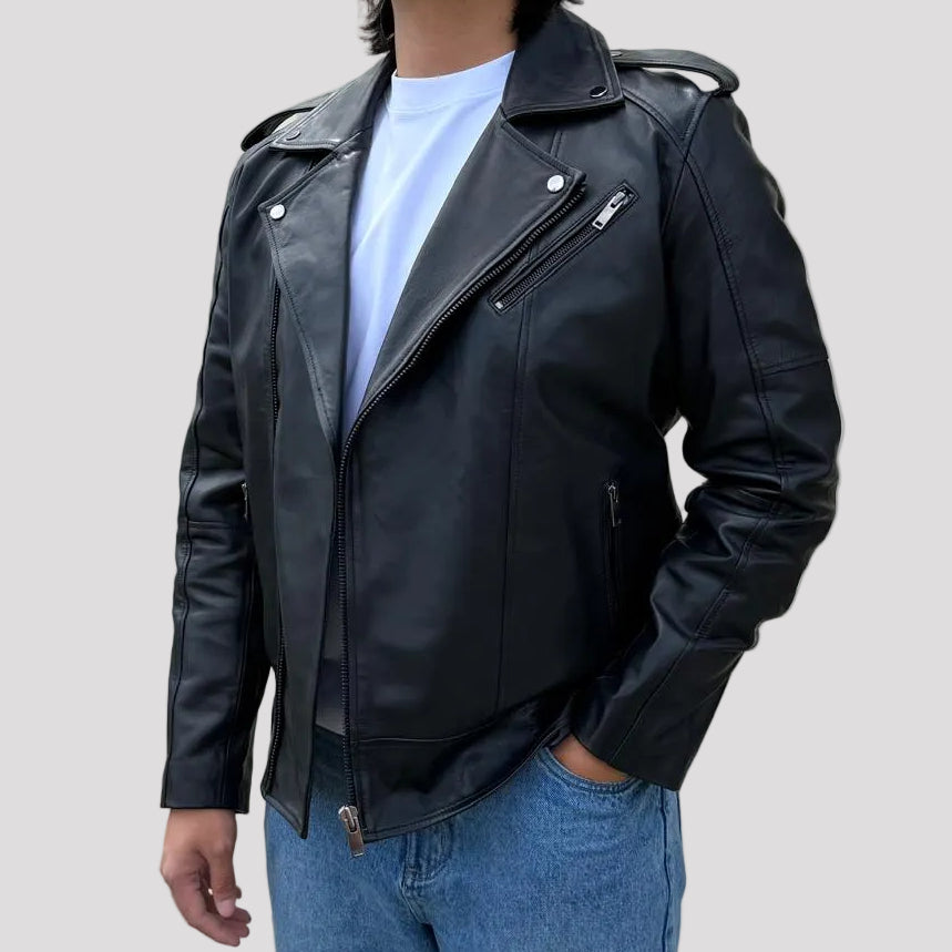 Mens Soft Lamb Leather Biker Look Jacket Premium Black Fashion Coat-1