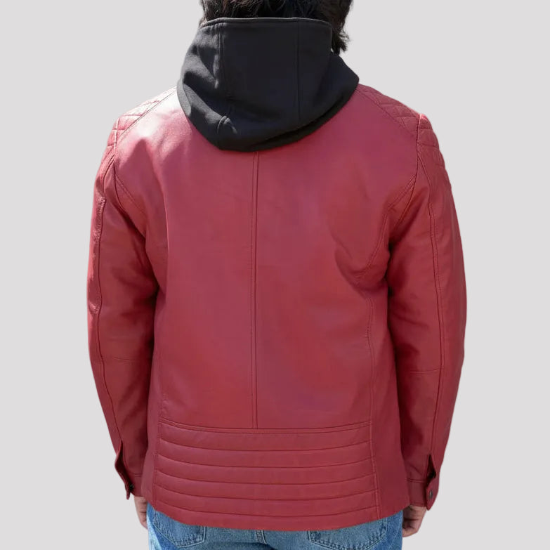 BOL Mens Alvin Lambskin Leather Jacket with Removable Hood-2