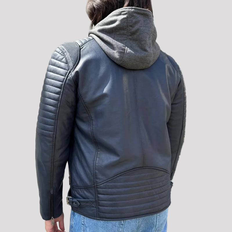 BOL Mens Bally Lambskin Leather Jacket with Removable Hood-2