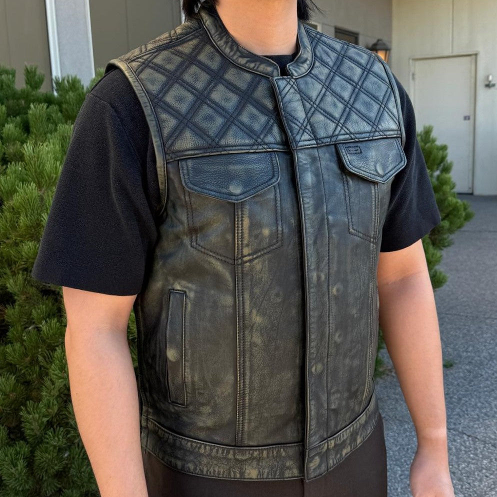 Open Road Men's Upside Leather Vest with Stitched Diamonds-23