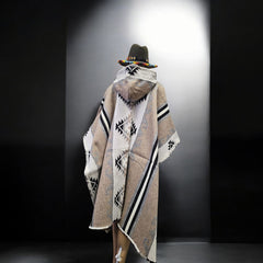 Beige Pure Llama wool Ponchos-3
