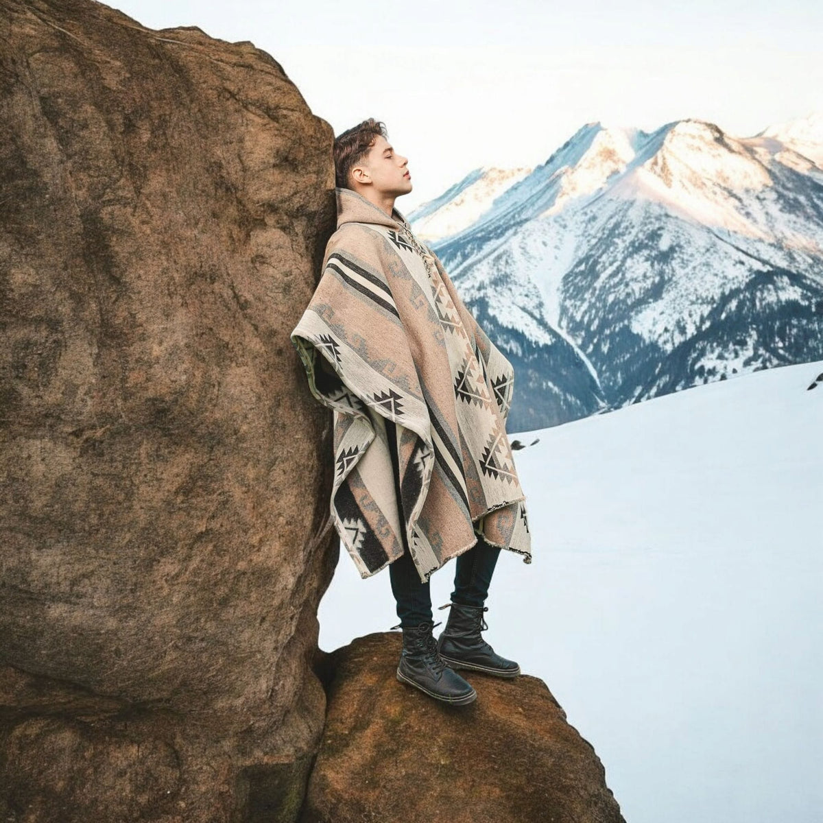 Beige Pure Llama wool Ponchos-1