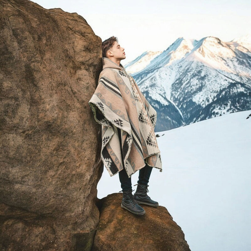 Beige Pure Llama wool Ponchos-1