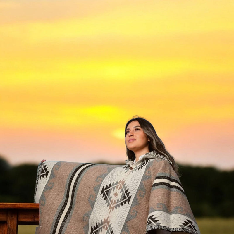 Beige Pure Llama wool Ponchos-2
