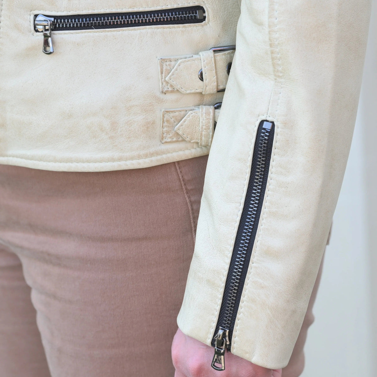 Women's Biker Look Sheep Leather Jacket-4