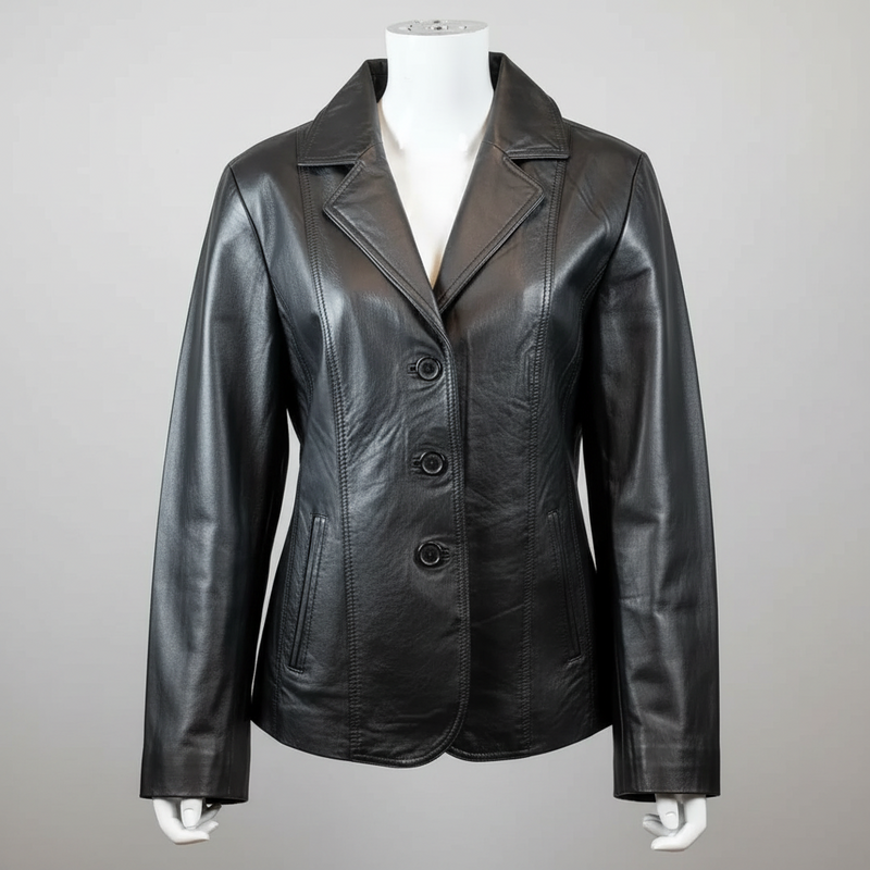 Women's Blazer Stitched Leather Jacket-1