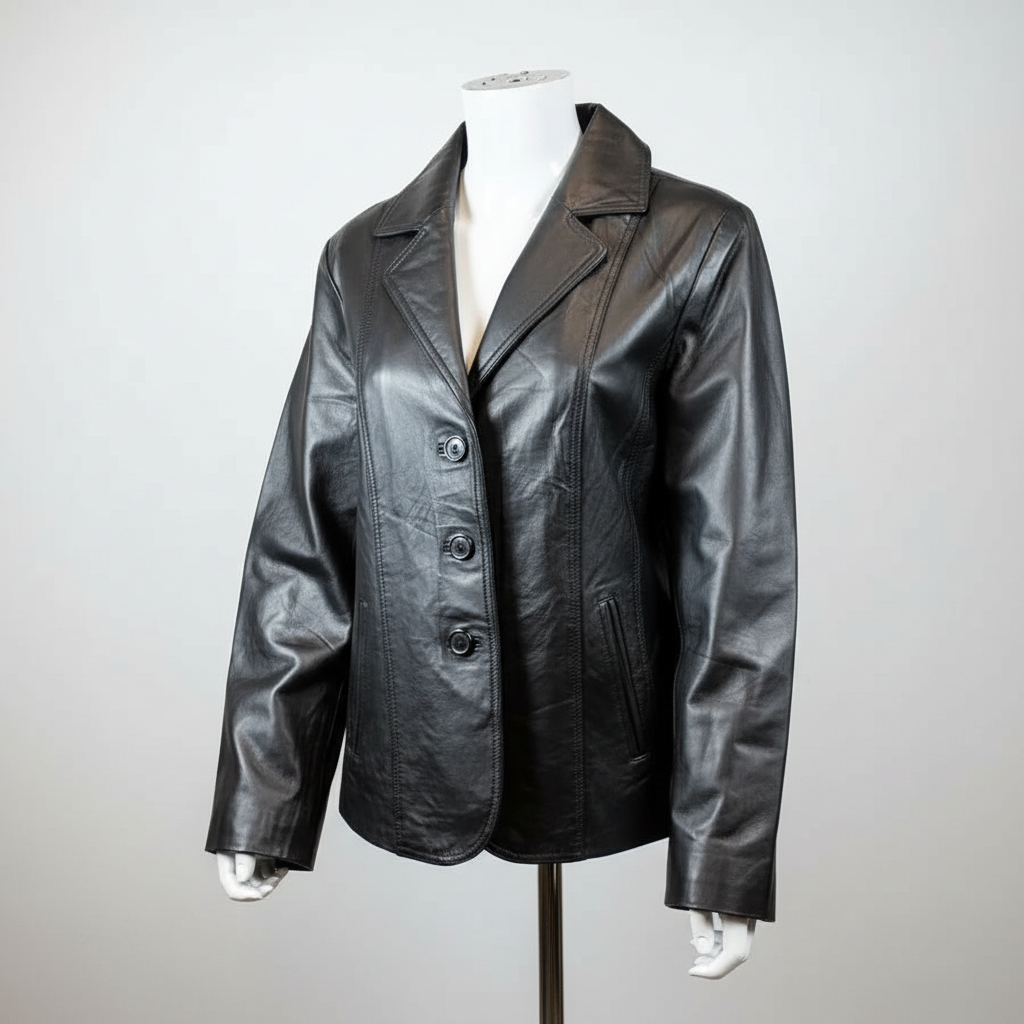 Women's Blazer Stitched Leather Jacket-3