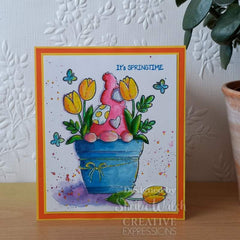 Woodware Clear Singles Flower Pot Gnome 4 in x 6 in Stamp-4