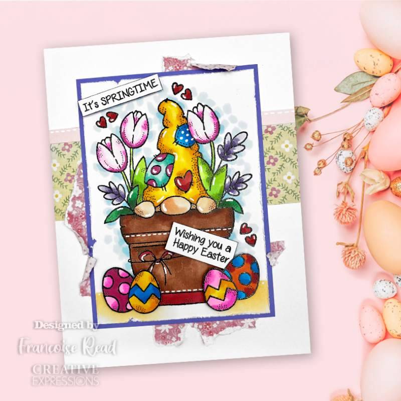 Woodware Clear Singles Flower Pot Gnome 4 in x 6 in Stamp-2