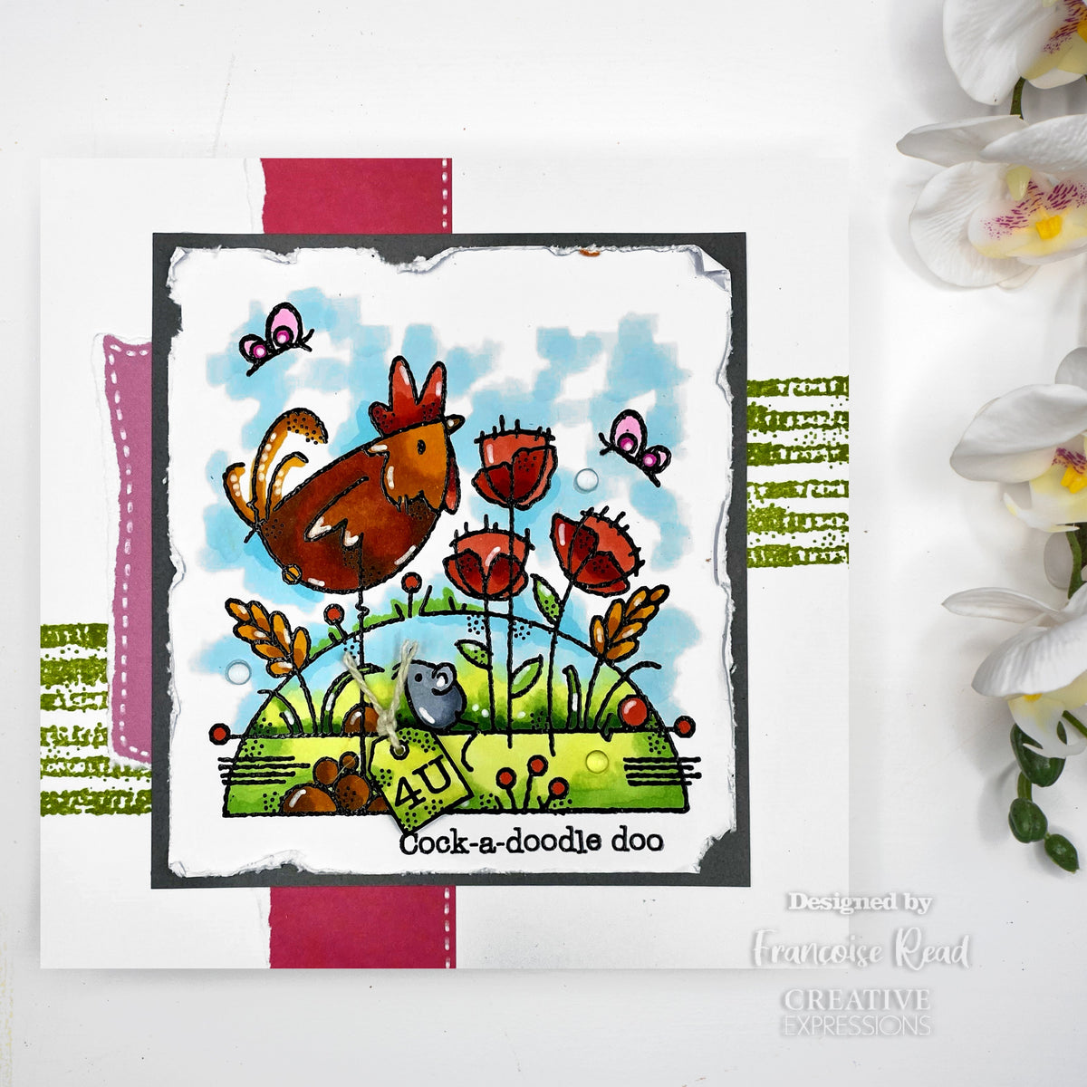 Woodware Clear Singles Rooster Meadow 4 in x 6 in Stamp-4