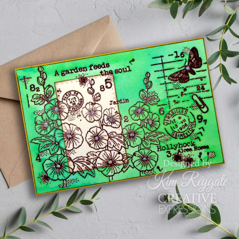 Woodware Clear Singles Hollyhocks 4 in x 6 in Stamp Set-7