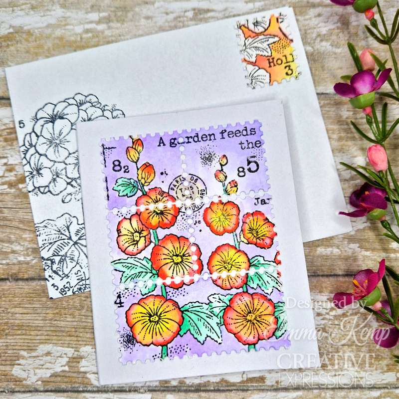 Woodware Clear Singles Hollyhocks 4 in x 6 in Stamp Set-12