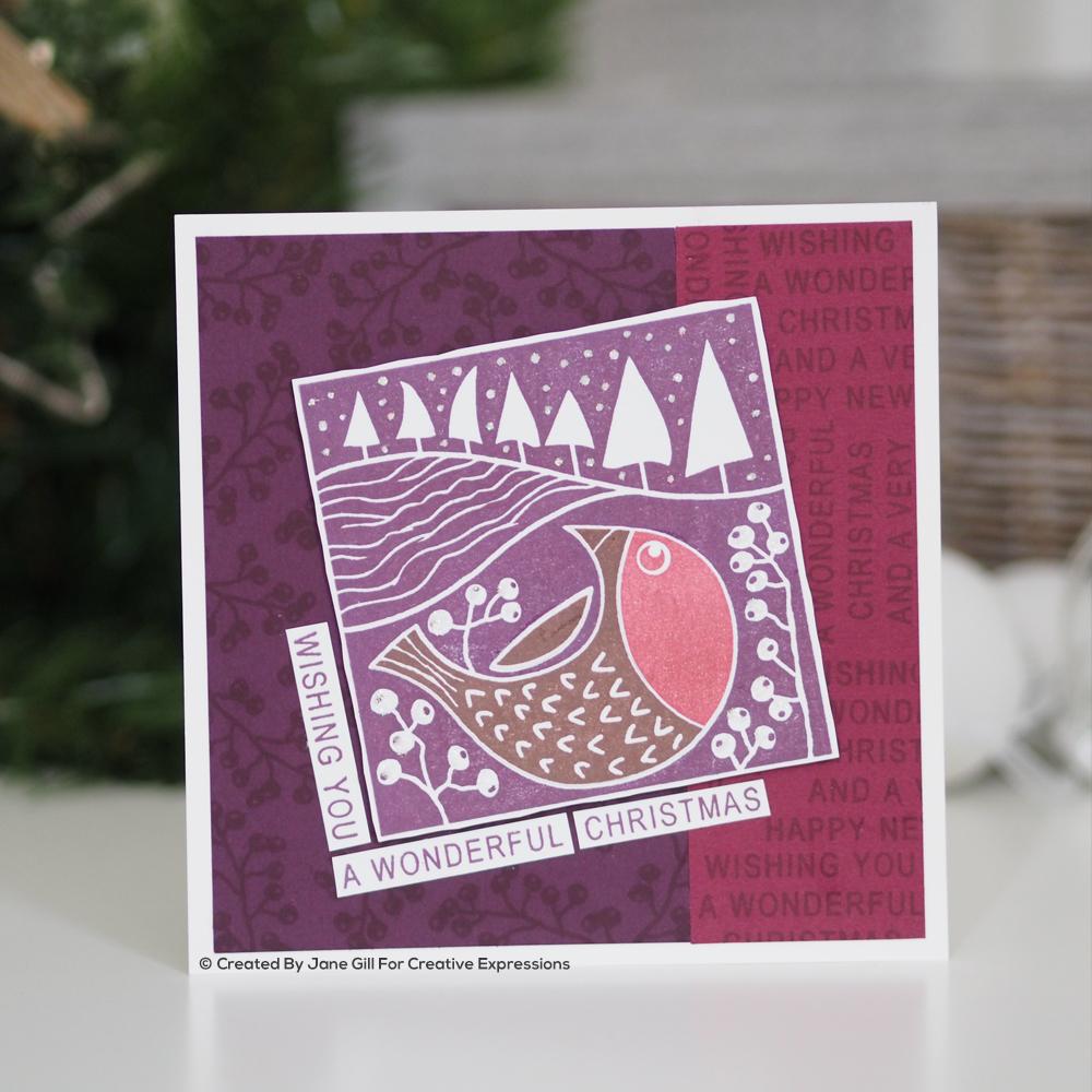 Woodware Clear Singles Lino Cut - Chubby Robin 4 in x 6 in Stamp-3