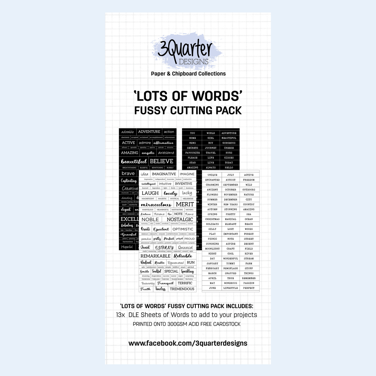 3Quarter Designs Fussy Cutting Pack - Lots of Words-1