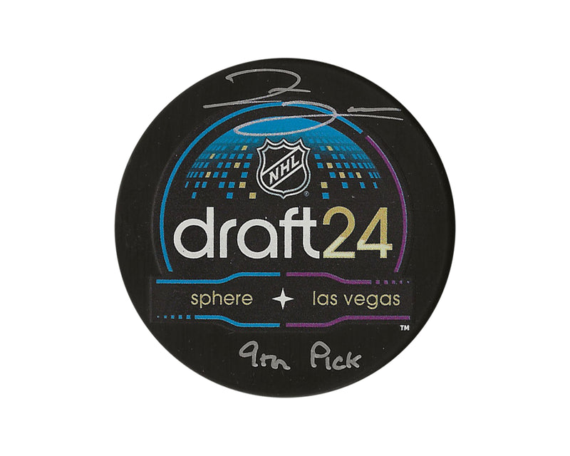 Zayne Parekh Autographed 2024 NHL Draft Puck Inscribed "9th Pick"-1