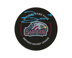 Zayne Parekh Autographed Saginaw Spirit Official Game Puck-1