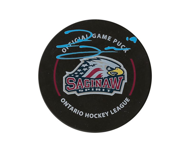 Zayne Parekh Autographed Saginaw Spirit Official Game Puck-1