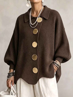Women’s Button-Down Knit Cardigan – Lapel Collar Long-Sleeve Loose-Fit Fall & Winter Sweater-4