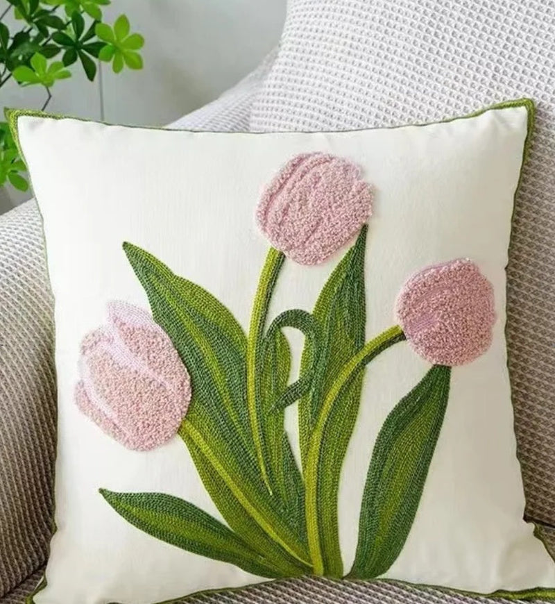 Decorative Floral Embroidered Pillow Cover-16
