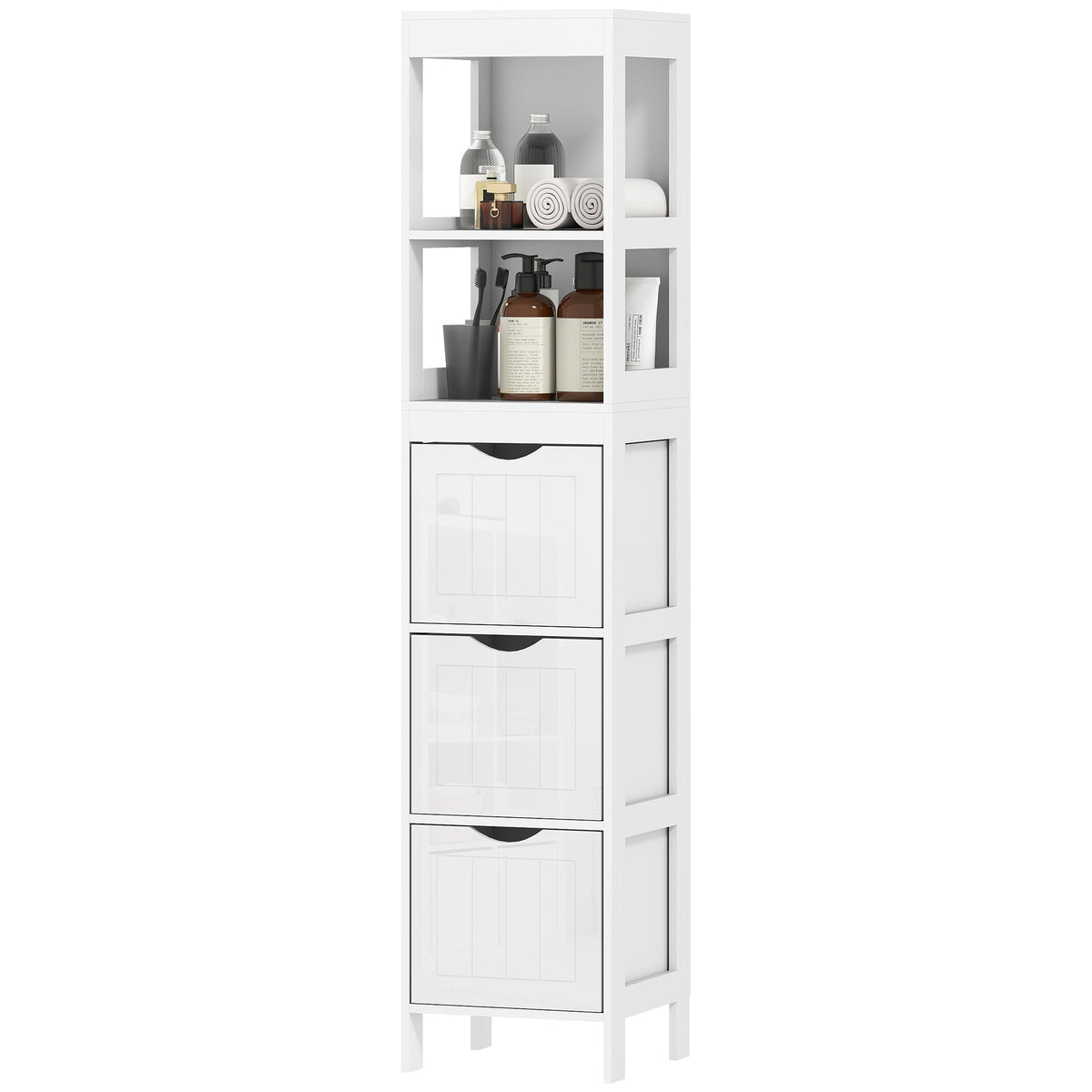 Slim Bathroom Cabinet with 3 Drawers & 2 Shelves-9