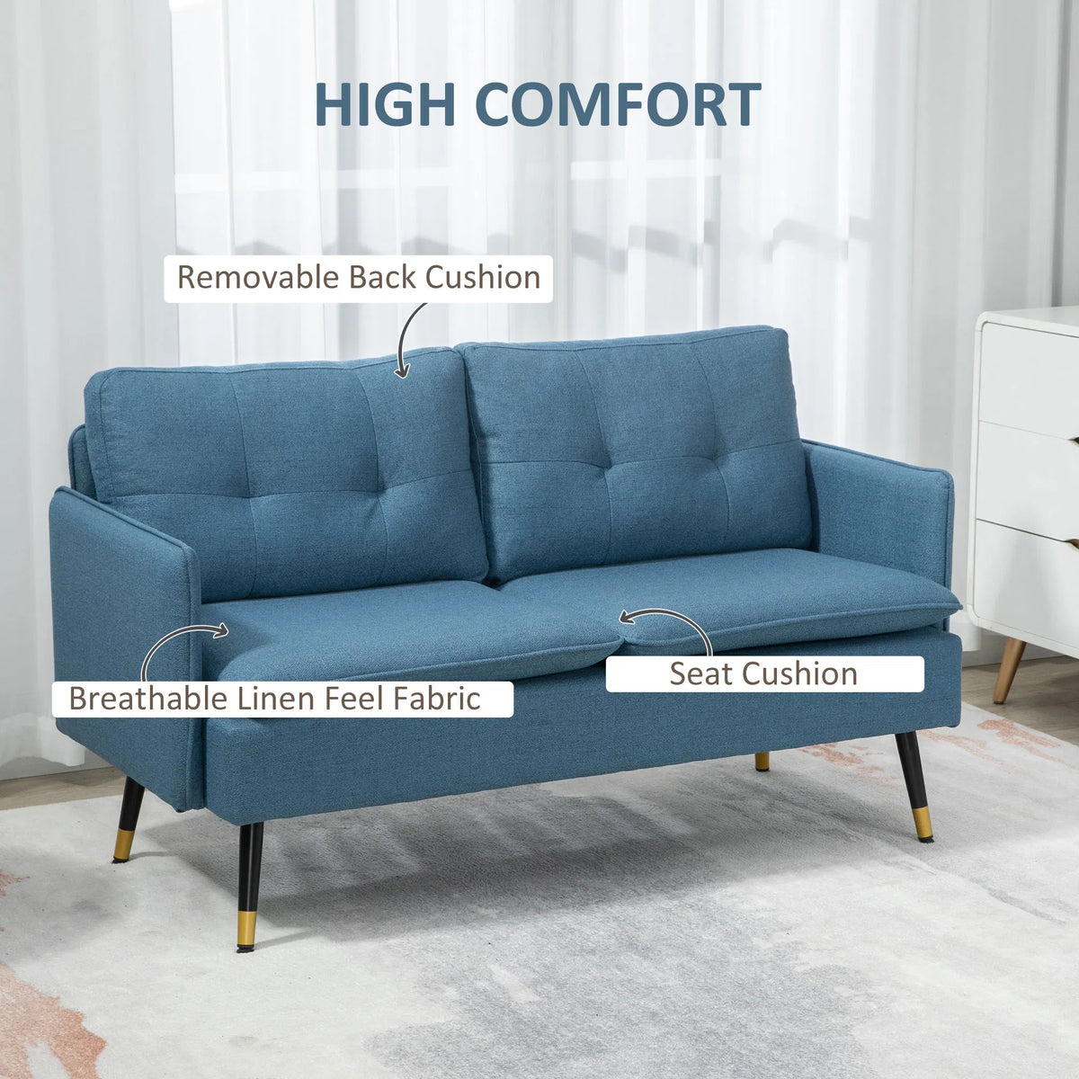 55-Inch Dark Blue Loveseat Sofa – Button-Tufted Upholstered Couch for Bedroom & Small Spaces (United States & Canada Delivery Only)-3