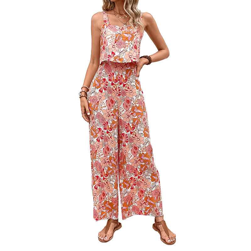 Women's Printed Square-Neck Camisole Cropped Jumpsuit-2