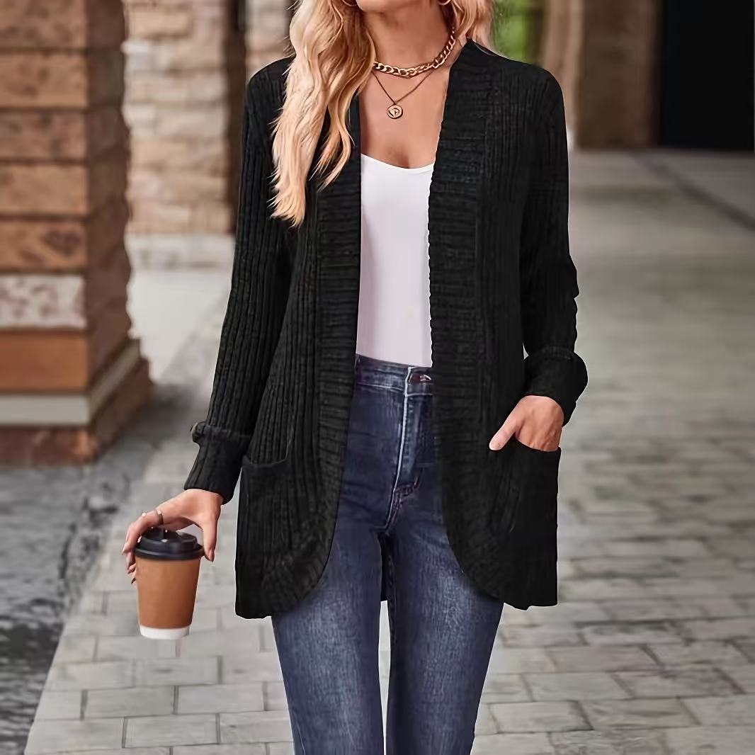 Women’s Relaxed-Fit Mid-Length Winter Coat with Pockets – Casual Autumn Outerwear Jacket-3